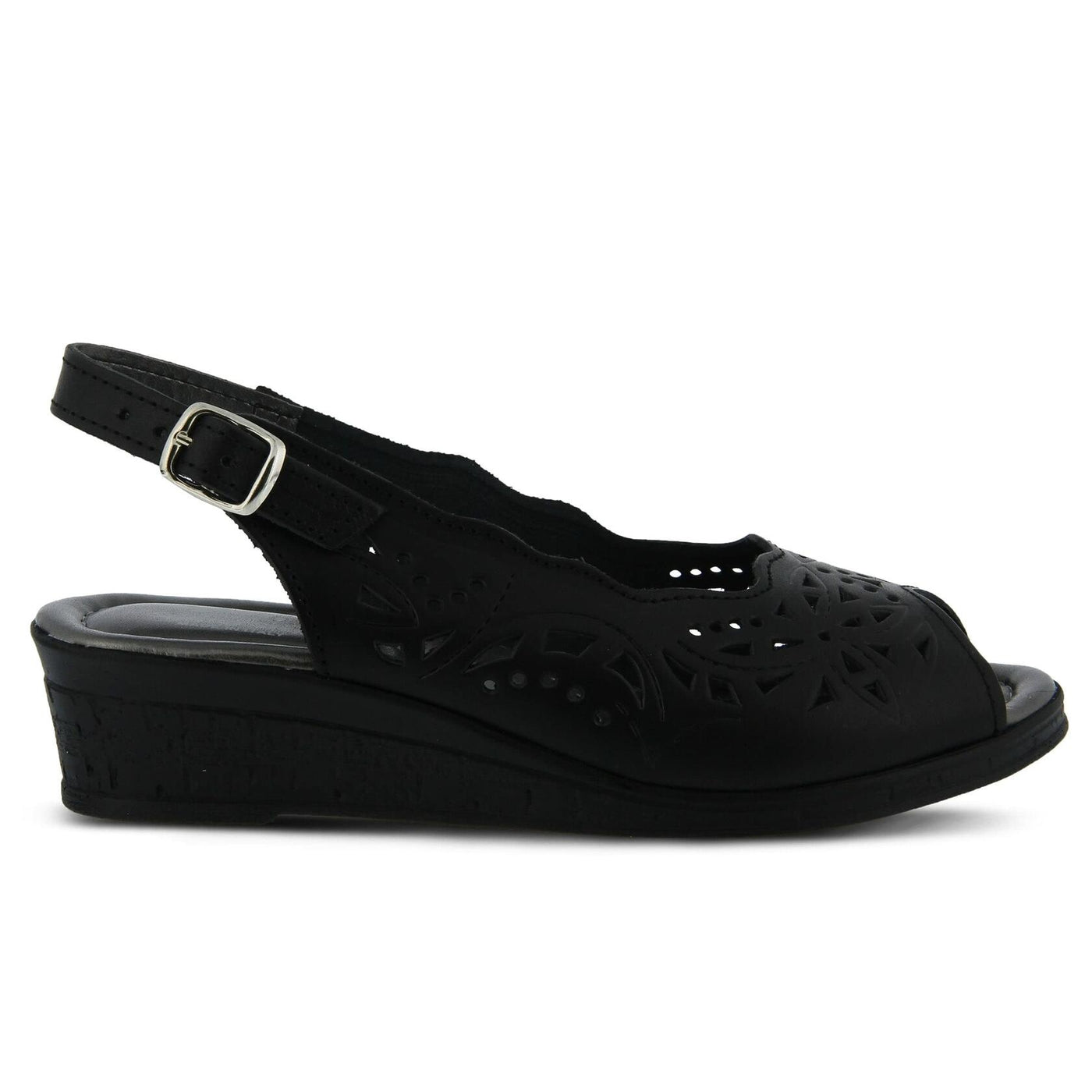 Spring Step Orella Slingback Sandals for Women - Leather Sandals with Adjustable Straps - Women's Sandals with Geometric Laser-Cut Detail - Black EU 35 / US 5