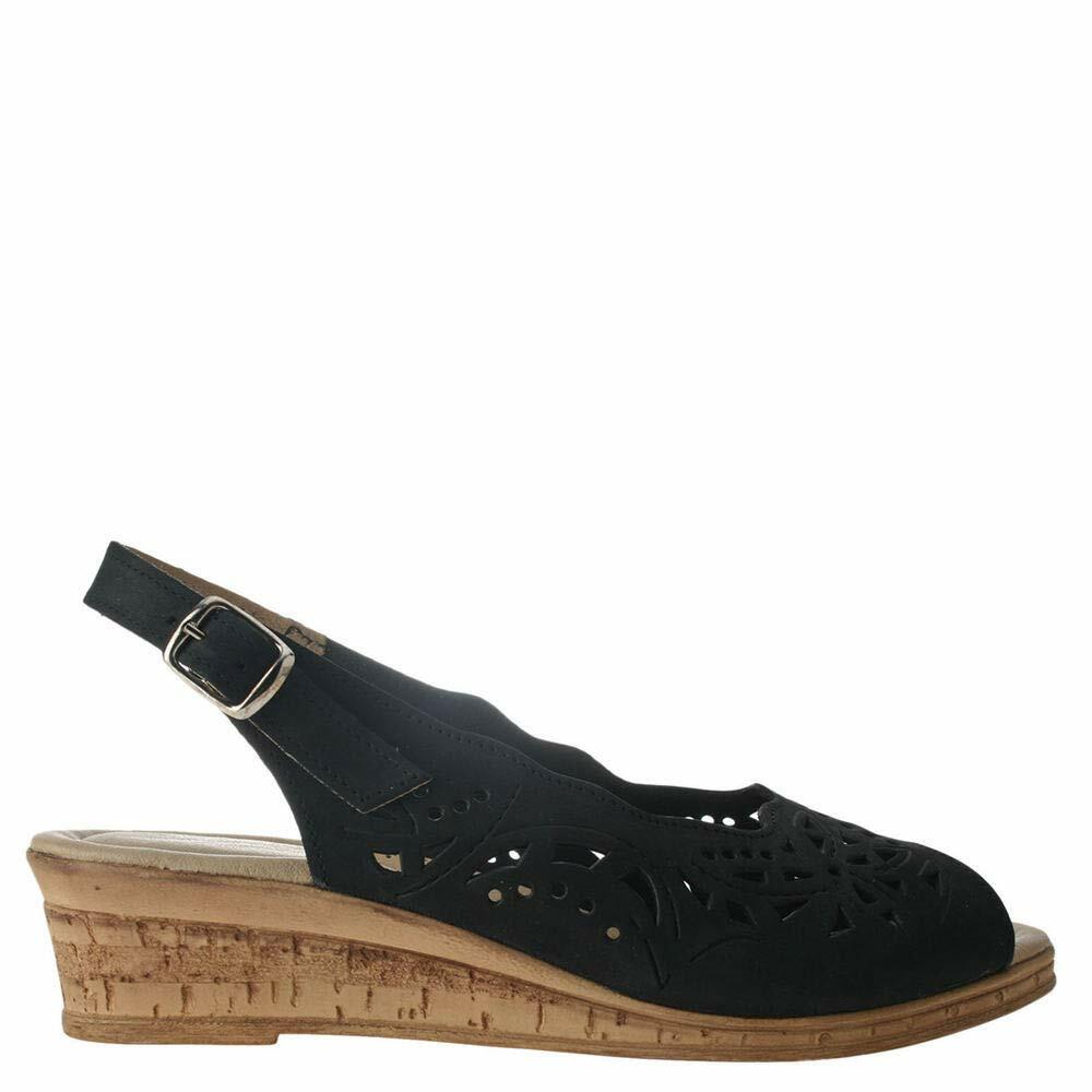 Spring Step Orella Slingback Sandals for Women - Leather Sandals with Adjustable Straps - Women's Sandals with Geometric Laser-Cut Detail - Black Nubuck EU 41 / US 9.5-10
