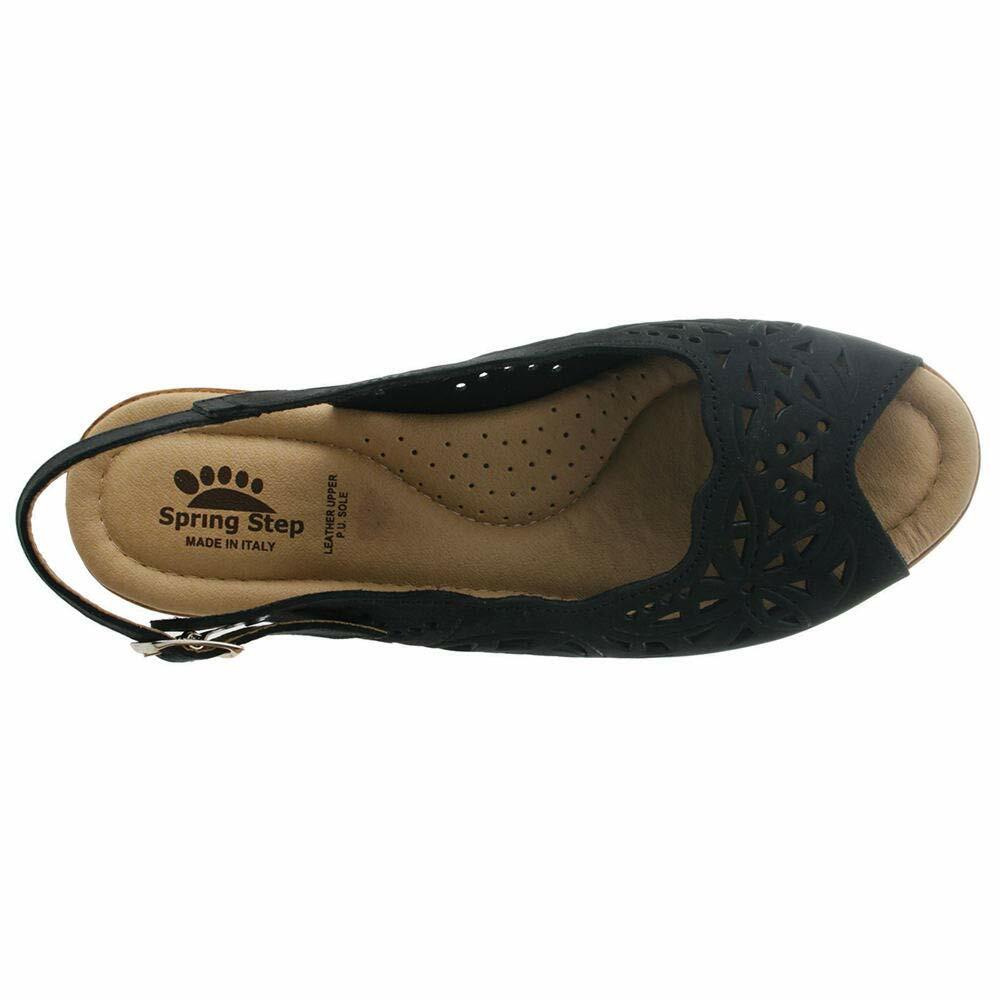 Spring Step Orella Slingback Sandals for Women - Leather Sandals with Adjustable Straps - Women's Sandals with Geometric Laser-Cut Detail - Black Nubuck EU 41 / US 9.5-10