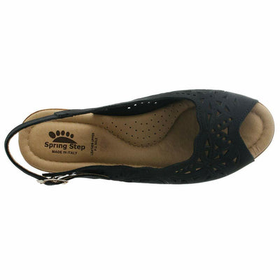 Spring Step Orella Slingback Sandals for Women - Leather Sandals with Adjustable Straps - Women's Sandals with Geometric Laser-Cut Detail - Black Nubuck EU 41 / US 9.5-10