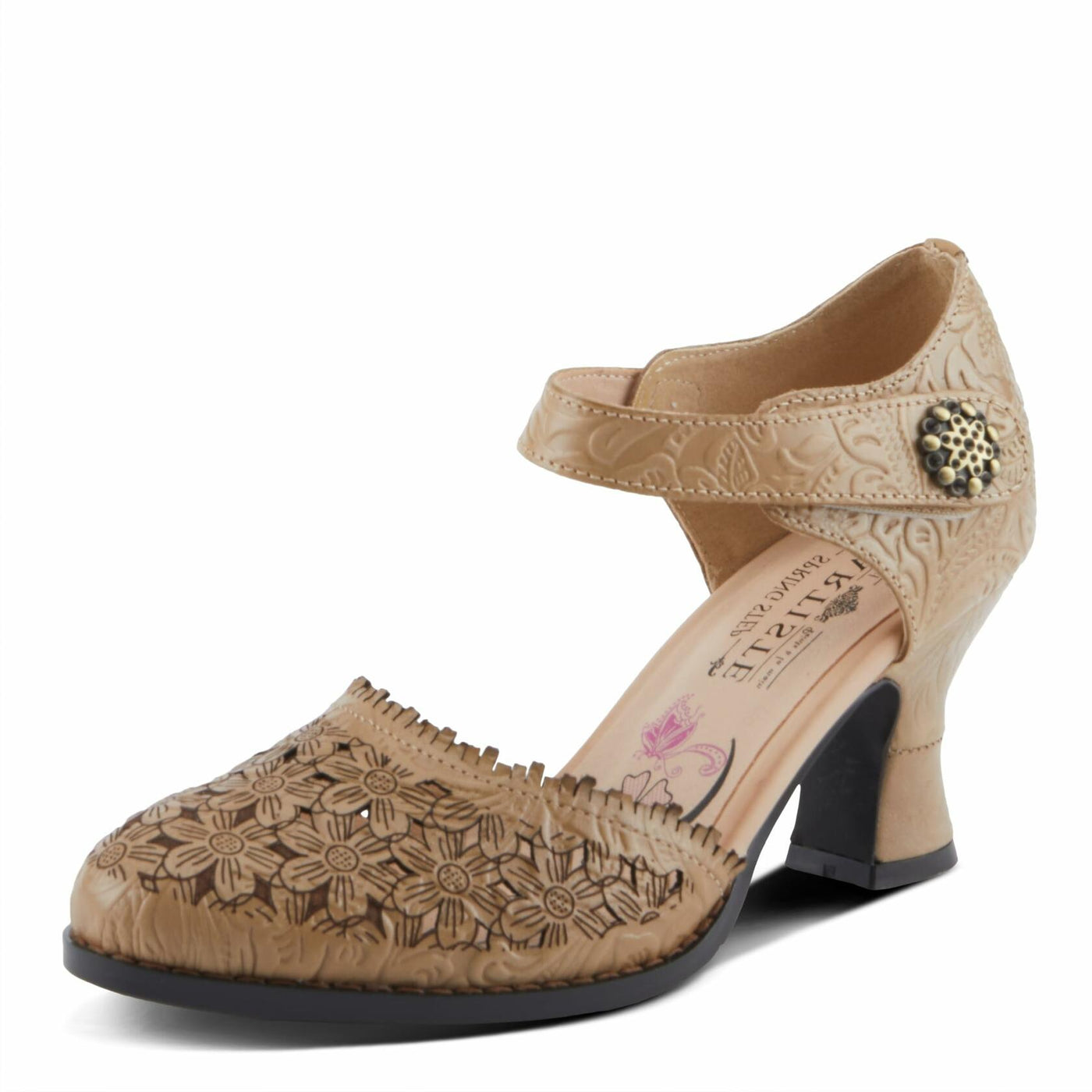 Spring Step L'Artiste Visionary Pump Shoes for Women | French Inspired Hand Painted Leather D'Orsay High Heels for Women with Ankle Strap Beige EU 36 / US 5.5-6