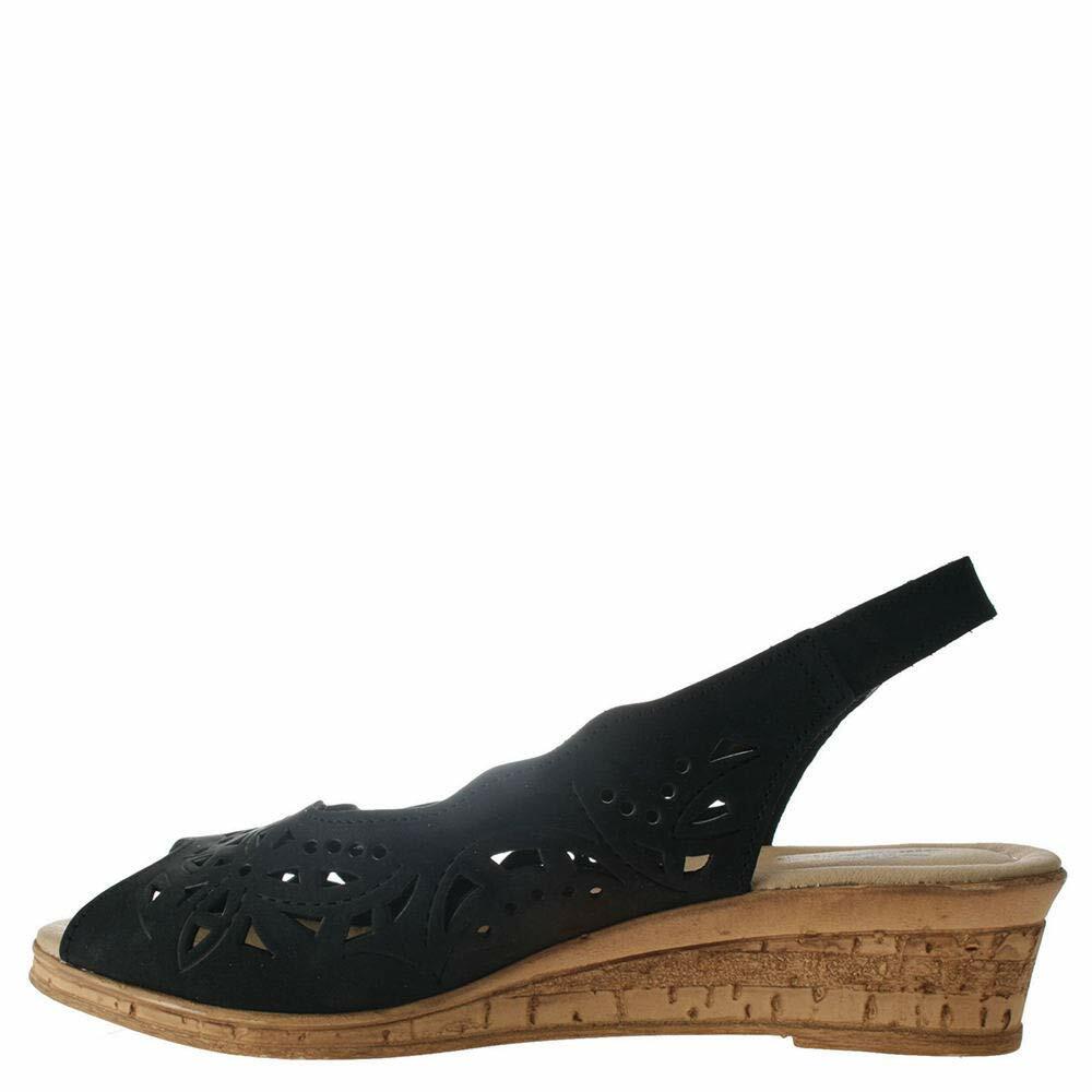 Spring Step Orella Slingback Sandals for Women - Leather Sandals with Adjustable Straps - Women's Sandals with Geometric Laser-Cut Detail - Black Nubuck EU 41 / US 9.5-10