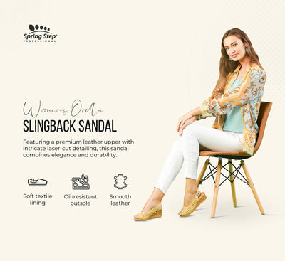 Spring Step Orella Slingback Sandals for Women - Leather Sandals with Adjustable Straps - Women's Sandals with Geometric Laser-Cut Detail - Black EU 42 / US 10.5-11