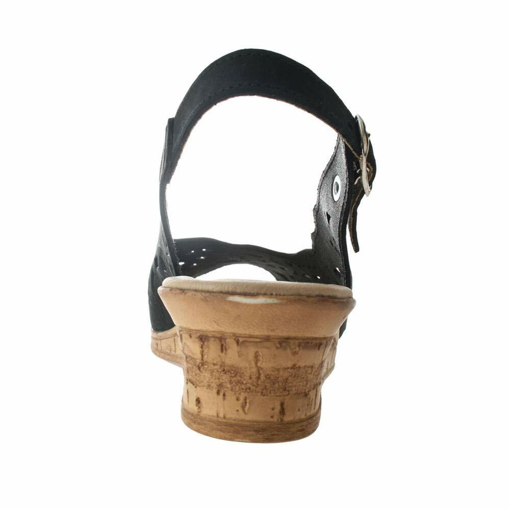 Spring Step Orella Slingback Sandals for Women - Leather Sandals with Adjustable Straps - Women's Sandals with Geometric Laser-Cut Detail - Black Nubuck EU 41 / US 9.5-10