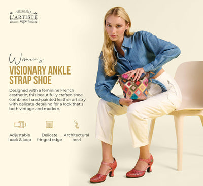 Spring Step L'Artiste Visionary Pump Shoes for Women | French Inspired Hand Painted Leather D'Orsay High Heels for Women with Ankle Strap Black EU 35 / US 5