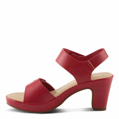 PATRIZIA Women's DADE-SMOOTH Hook and Loop Sandals - Gold Button Accents, Wrapped Platform and Heel RED EU 41 / US 9.5-10
