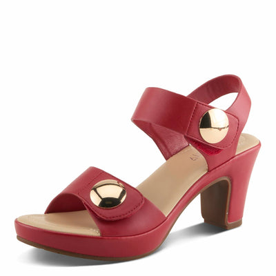 PATRIZIA Women's DADE-SMOOTH Hook and Loop Sandals - Gold Button Accents, Wrapped Platform and Heel RED EU 41 / US 9.5-10