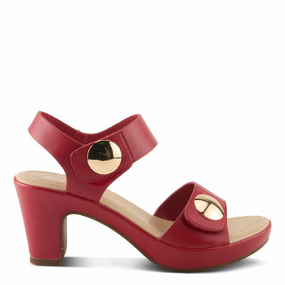 PATRIZIA Women's DADE-SMOOTH Hook and Loop Sandals - Gold Button Accents, Wrapped Platform and Heel RED EU 41 / US 9.5-10