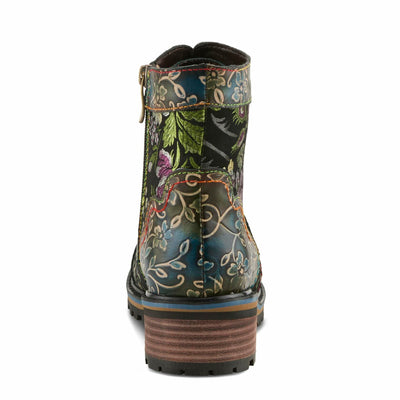 Spring Step L'Artiste Fantastic Booties for Women - Floral Hand Painted Womens Ankle Boots Low Heel - Everyday Wear Leather and Textile Western Booties Blue Multi EU 35/5
