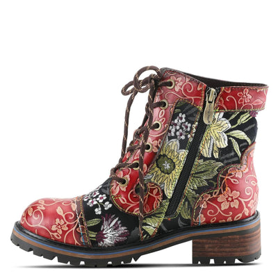 Spring Step L'Artiste Fantastic Booties for Women - Floral Hand Painted Womens Ankle Boots Low Heel - Everyday Wear Leather and Textile Western Booties Red Multi EU 39 / US 8.5