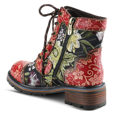 Spring Step L'Artiste Fantastic Booties for Women - Floral Hand Painted Womens Ankle Boots Low Heel - Everyday Wear Leather and Textile Western Booties Red Multi EU 39 / US 8.5