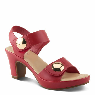 PATRIZIA Women's DADE-SMOOTH Hook and Loop Sandals - Gold Button Accents, Wrapped Platform and Heel RED EU 41 / US 9.5-10
