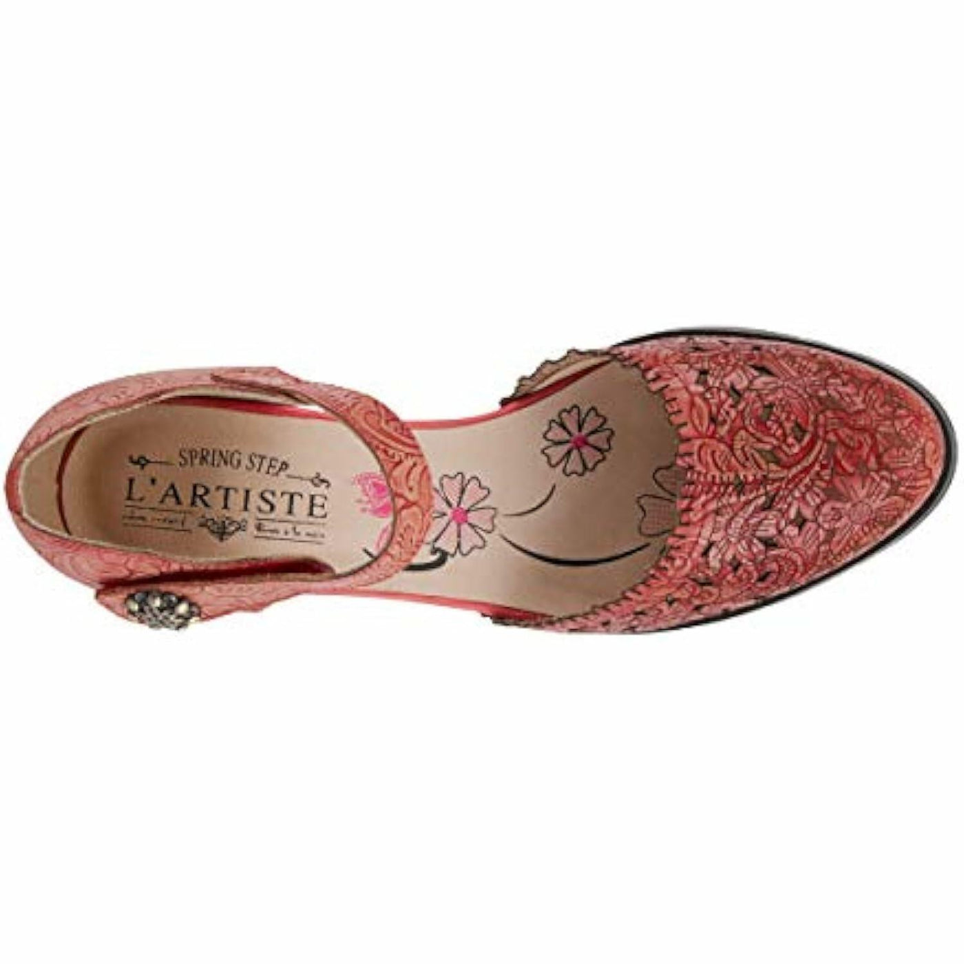 Spring Step L'Artiste Visionary Pump Shoes for Women | French Inspired Hand Painted Leather D'Orsay High Heels for Women with Ankle Strap Red EU 35 / US 5