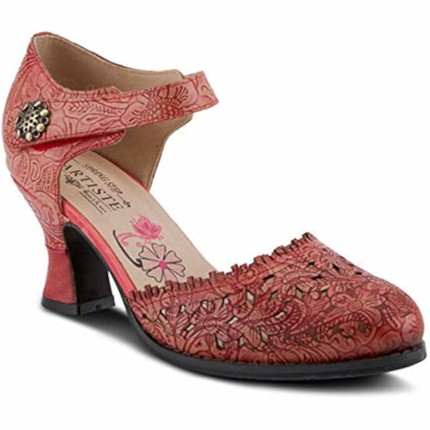Spring Step L'Artiste Visionary Pump Shoes for Women | French Inspired Hand Painted Leather D'Orsay High Heels for Women with Ankle Strap Red EU 35 / US 5