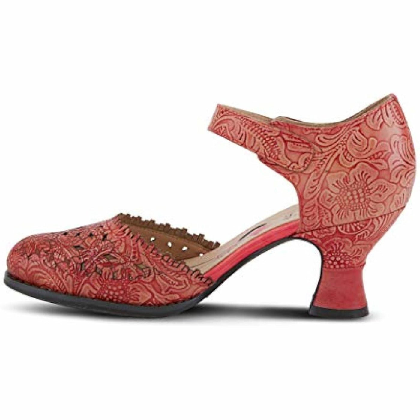 Spring Step L'Artiste Visionary Pump Shoes for Women | French Inspired Hand Painted Leather D'Orsay High Heels for Women with Ankle Strap Red EU 35 / US 5