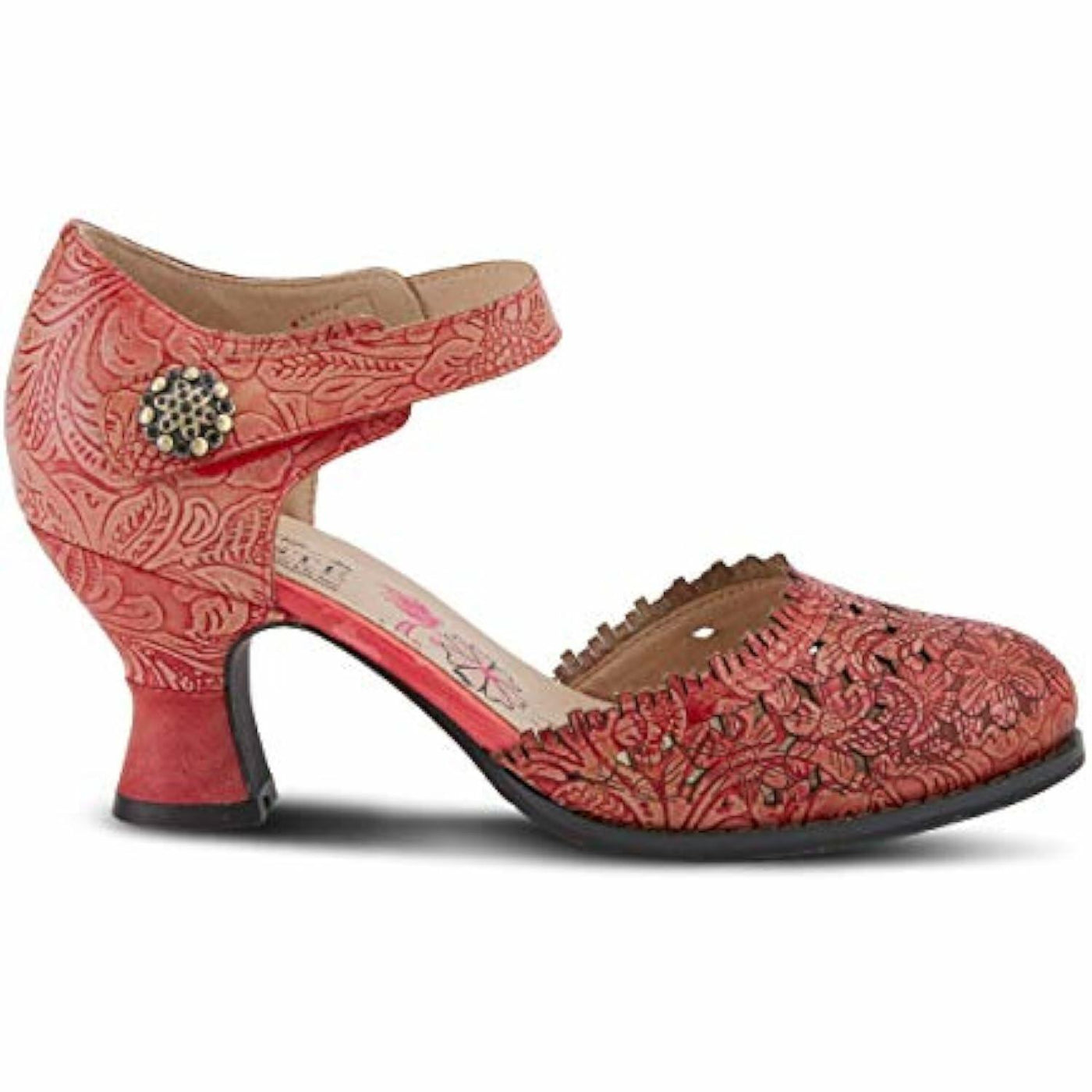 Spring Step L'Artiste Visionary Pump Shoes for Women | French Inspired Hand Painted Leather D'Orsay High Heels for Women with Ankle Strap Red EU 35 / US 5