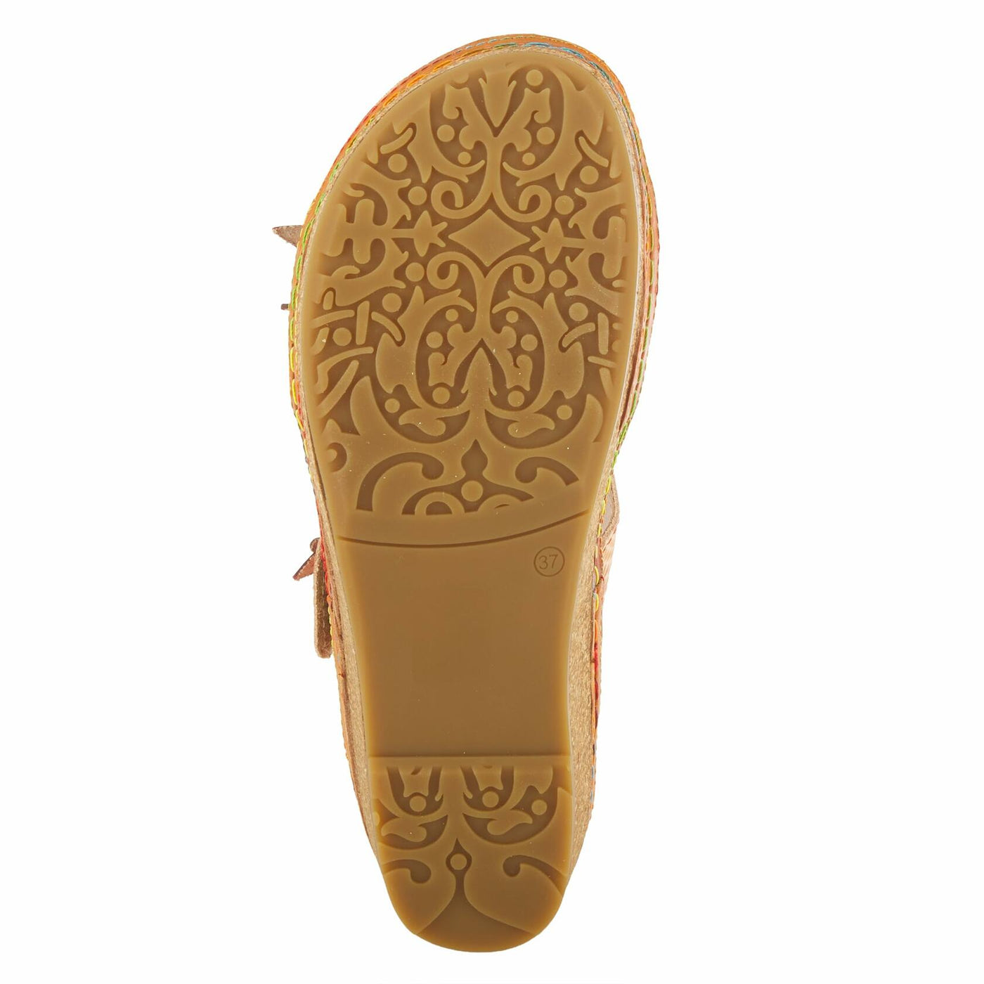 Spring Step L'Artiste Polka Wedge Slide Sandal with Embellished Flower and Asymmetrical Strap Camel Multi EU 37/6.5-7