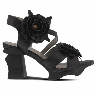 L'Artiste Women's SHELLY Leather Ankle Strap Sandals – Hand-Painted Floral Design, Adjustable Strap, Block Heel Black EU 37/6.5-7