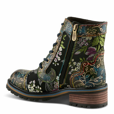 Spring Step L'Artiste Fantastic Booties for Women - Floral Hand Painted Womens Ankle Boots Low Heel - Everyday Wear Leather and Textile Western Booties Blue Multi EU 38/7.5-8