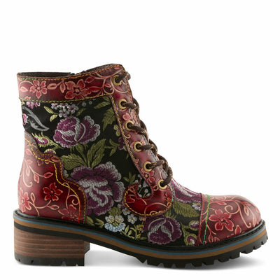 Spring Step L'Artiste Fantastic Booties for Women - Floral Hand Painted Womens Ankle Boots Low Heel - Everyday Wear Leather and Textile Western Booties Red Multi EU 40 / US 9