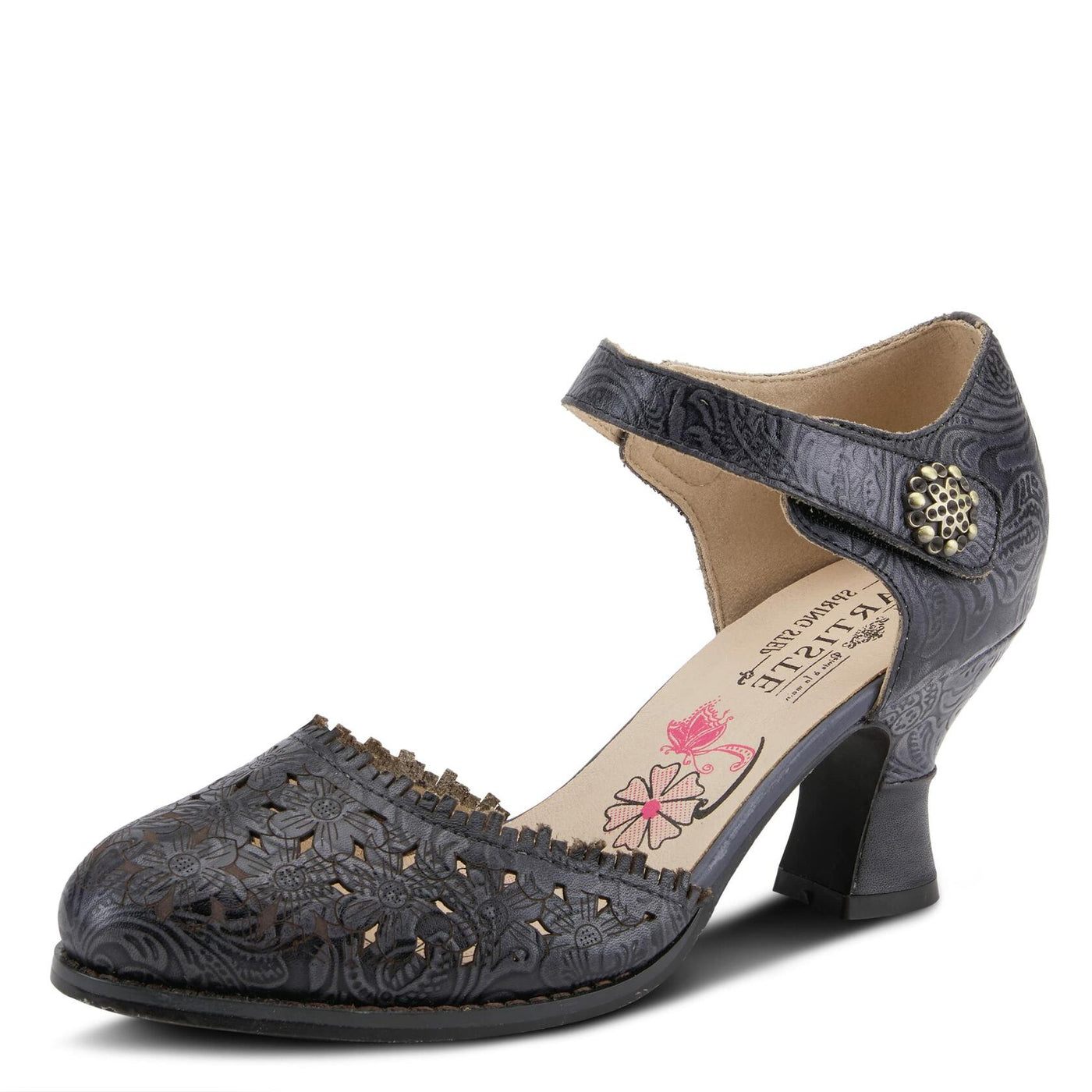 Spring Step L'Artiste Visionary Pump Shoes for Women | French Inspired Hand Painted Leather D'Orsay High Heels for Women with Ankle Strap Black EU 39 / US 8.5