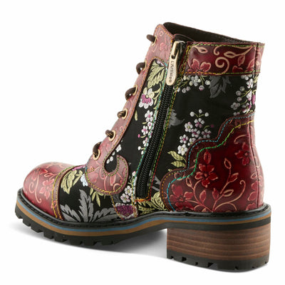 Spring Step L'Artiste Fantastic Booties for Women - Floral Hand Painted Womens Ankle Boots Low Heel - Everyday Wear Leather and Textile Western Booties Red Multi EU 40 / US 9