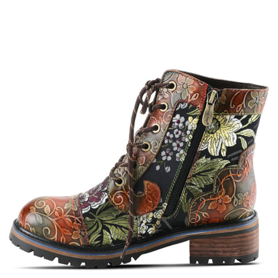 Spring Step L'Artiste Fantastic Booties for Women - Floral Hand Painted Womens Ankle Boots Low Heel - Everyday Wear Leather and Textile Western Booties Brown Multi EU 38 / US 7.5-8