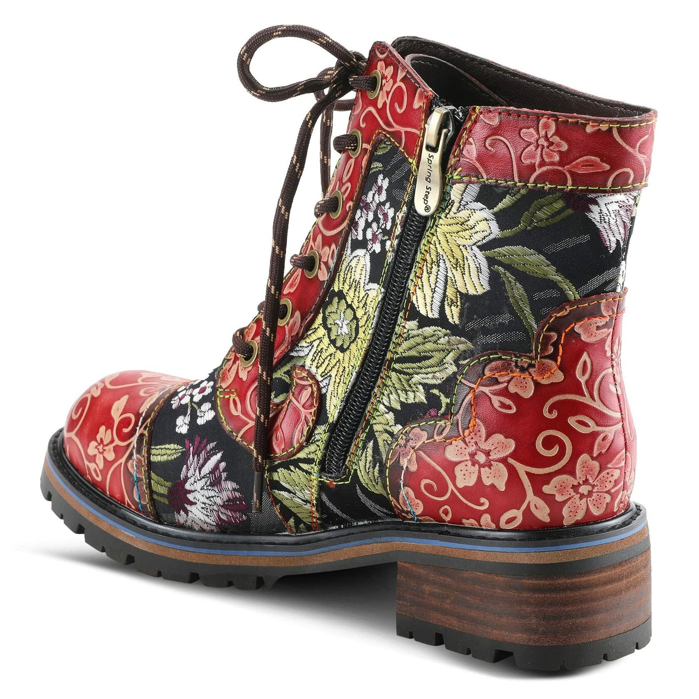 Spring Step L'Artiste Fantastic Booties for Women - Floral Hand Painted Womens Ankle Boots Low Heel - Everyday Wear Leather and Textile Western Booties Red Multi EU 41 / US 9.5-10