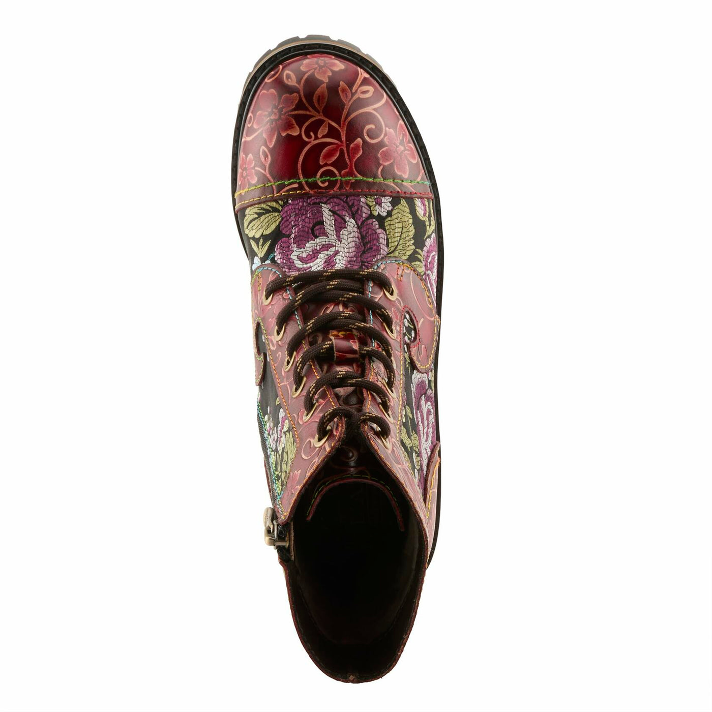 Spring Step L'Artiste Fantastic Booties for Women - Floral Hand Painted Womens Ankle Boots Low Heel - Everyday Wear Leather and Textile Western Booties Red Multi EU 40 / US 9