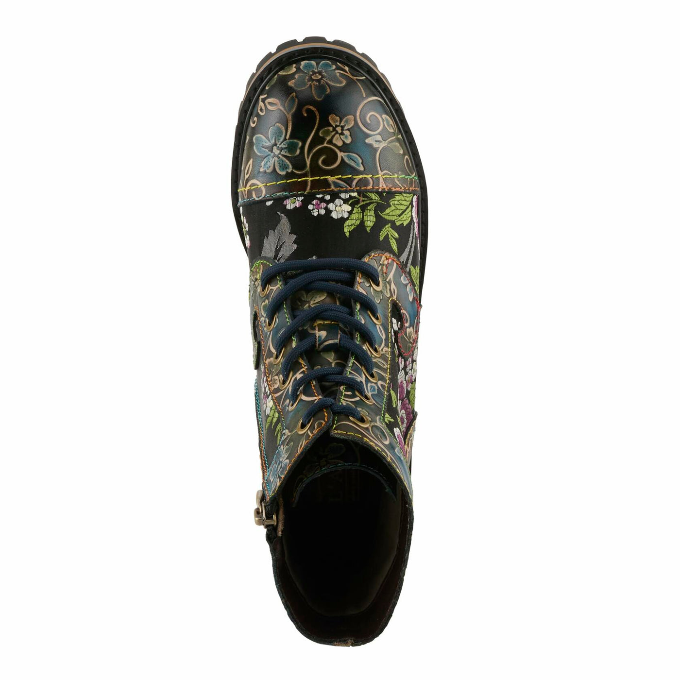 Spring Step L'Artiste Fantastic Booties for Women - Floral Hand Painted Womens Ankle Boots Low Heel - Everyday Wear Leather and Textile Western Booties Blue Multi EU 39/8.5