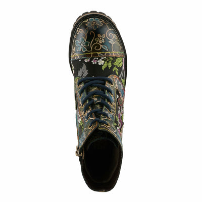 Spring Step L'Artiste Fantastic Booties for Women - Floral Hand Painted Womens Ankle Boots Low Heel - Everyday Wear Leather and Textile Western Booties Blue Multi EU 39/8.5