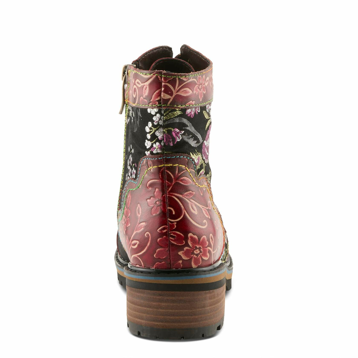 Spring Step L'Artiste Fantastic Booties for Women - Floral Hand Painted Womens Ankle Boots Low Heel - Everyday Wear Leather and Textile Western Booties Red Multi EU 40 / US 9