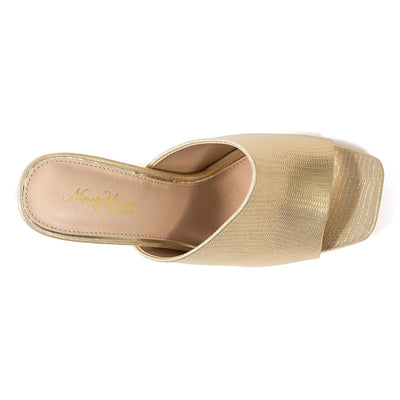 Ninety Union Jloo Open Toe Slide With Circular Metallic Heel, Gold, 12