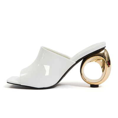 Ninety Union Jloo Open Toe Slide With Circular Metallic Heel, White, 12