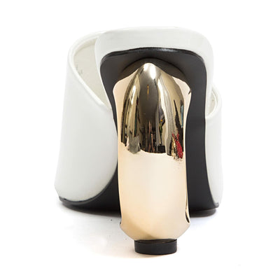 Ninety Union Jloo Open Toe Slide With Circular Metallic Heel, White, 12