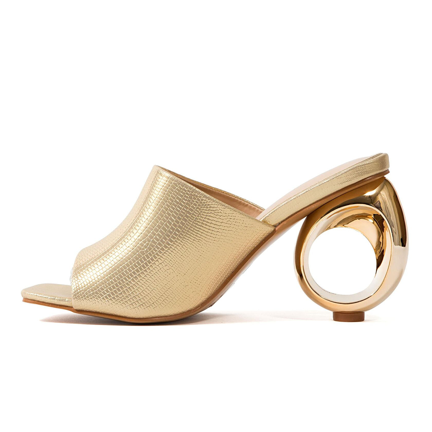 Ninety Union Jloo Open Toe Slide With Circular Metallic Heel, Gold, 5