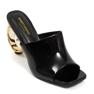 Ninety Union Jloo Open Toe Slide With Circular Metallic Heel, Black, 12