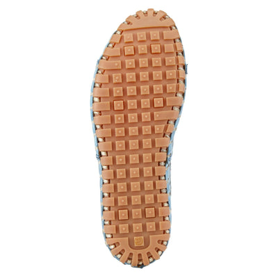 Spring Step Flowerflow Shoes for Women - Leather Womens Loafer with Floral Laser Cutout - Comfortale Slip-On Shoes for Womens Blue