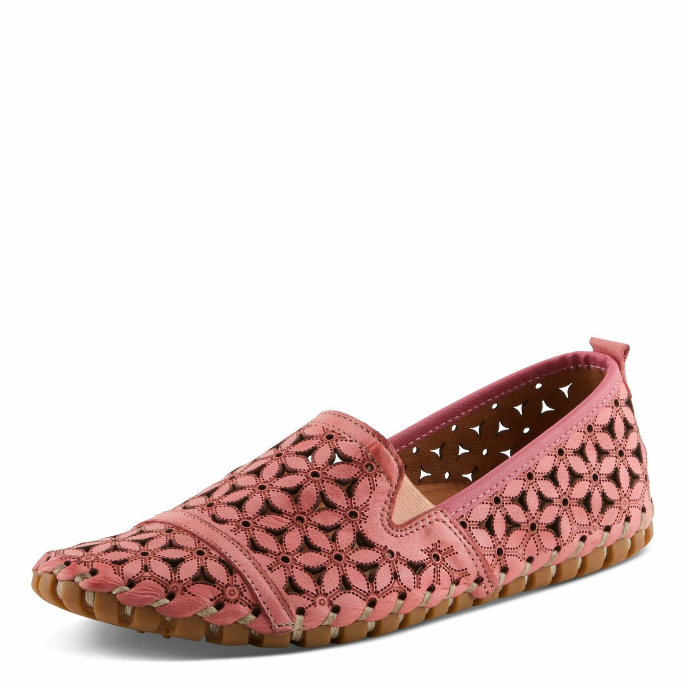 Spring Step Flowerflow Shoes for Women - Leather Womens Loafer with Floral Laser Cutout - Comfortale Slip-On Shoes for Womens