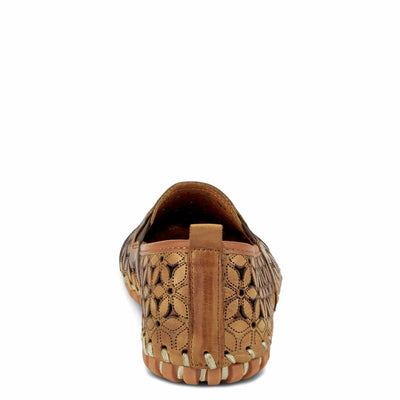 Spring Step Flowerflow Shoes for Women - Leather Womens Loafer with Floral Laser Cutout - Comfortale Slip-On Shoes for Womens Light Brown