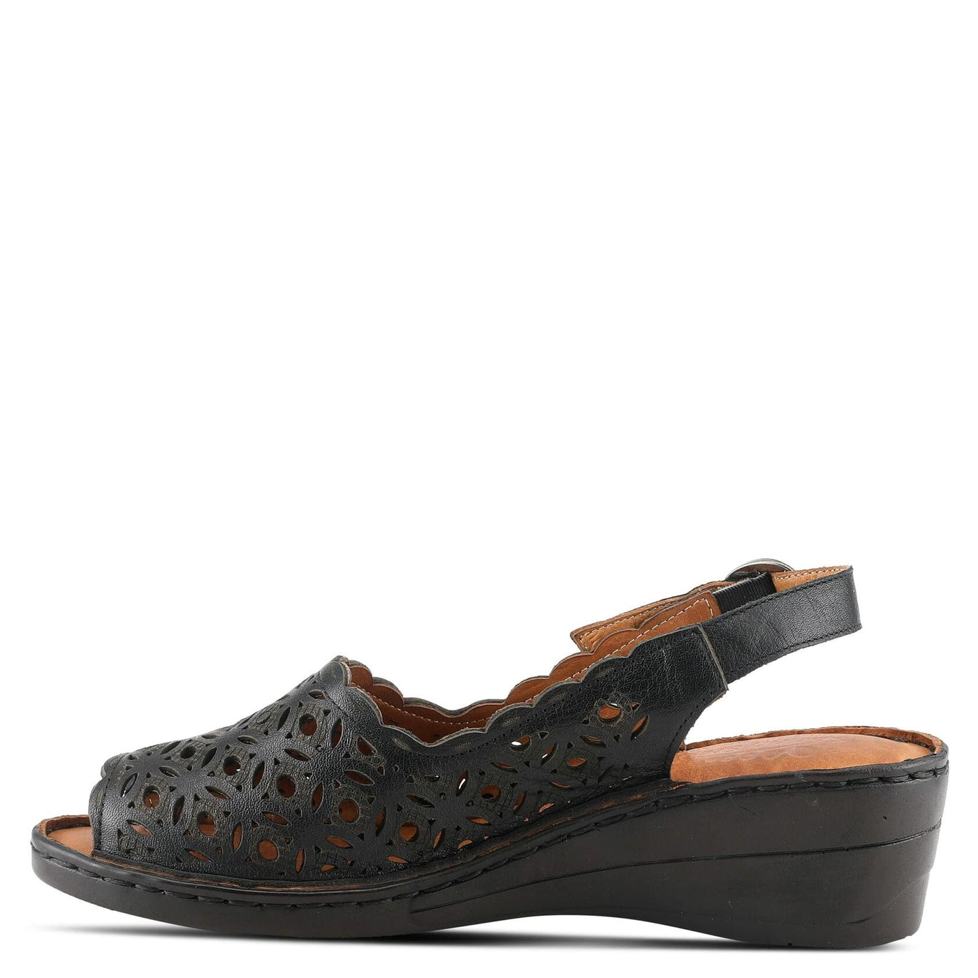 Spring Step Women's Belizana Wedge Sandal, Black Leather, 9