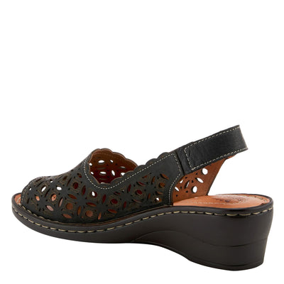 Spring Step Women's Belizana Wedge Sandal, Black Leather, 6.5-7