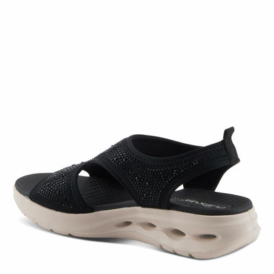 Flexus Women's GOSSELIN Rhinestone Ankle Strap Sandals – Sporty Lycra Slingback with Cushioned Footbed and Arch Support BLACK EU 41 / US 9.5-10