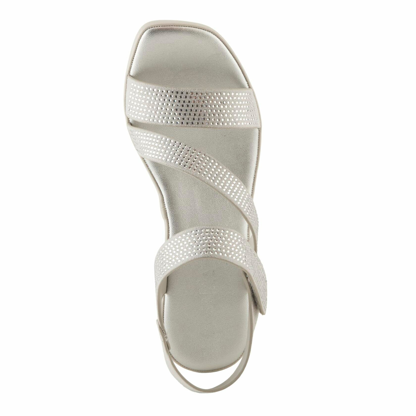 PATRIZIA Women's YADIEL Hook and Loop Sandals – Low Block Heel with Asymmetrical Crystal-Strap Design SILVER EU 38 / US 7.5-8