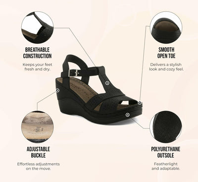 Flexus Natala Slingback Women's Sandal | Sandals for Women with Perforated Upper, Leather Insole and Comfort Wedge Heel,Black EU 39 / US 8.5