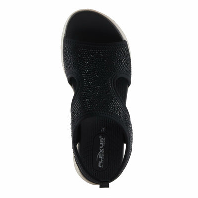 Flexus Women's GOSSELIN Rhinestone Ankle Strap Sandals – Sporty Lycra Slingback with Cushioned Footbed and Arch Support BLACK EU 40 / US 9