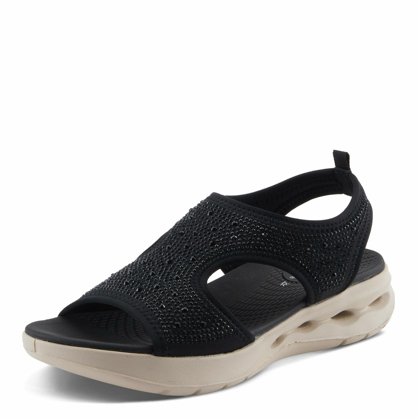 Flexus Women's GOSSELIN Rhinestone Ankle Strap Sandals – Sporty Lycra Slingback with Cushioned Footbed and Arch Support BLACK EU 41 / US 9.5-10