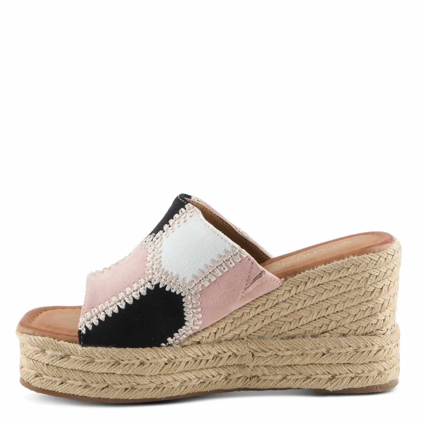 PATRIZIA Women's EVOLET Slide Sandals - Square Toe, Color Block Design, Jute Braided Platform, 4" Heel BLUSH MULTI EU 38 / US 7.5-8