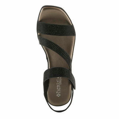 PATRIZIA Women's YADIEL Hook and Loop Sandals – Low Block Heel with Asymmetrical Crystal-Strap Design BLACK EU 37 / US 6.5-7