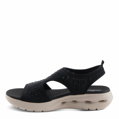 Flexus Women's GOSSELIN Rhinestone Ankle Strap Sandals – Sporty Lycra Slingback with Cushioned Footbed and Arch Support BLACK EU 39 / US 8.5